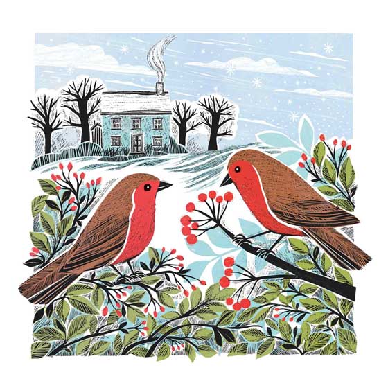 Robin cottage Christmas cards, pack of 10 product photo default L