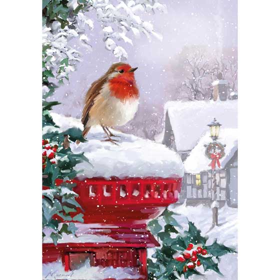 Robin post box Christmas cards, pack of 10 product photo default L