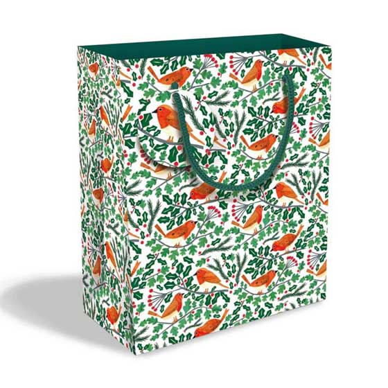 Robins and holly gift bag, medium product photo default L
