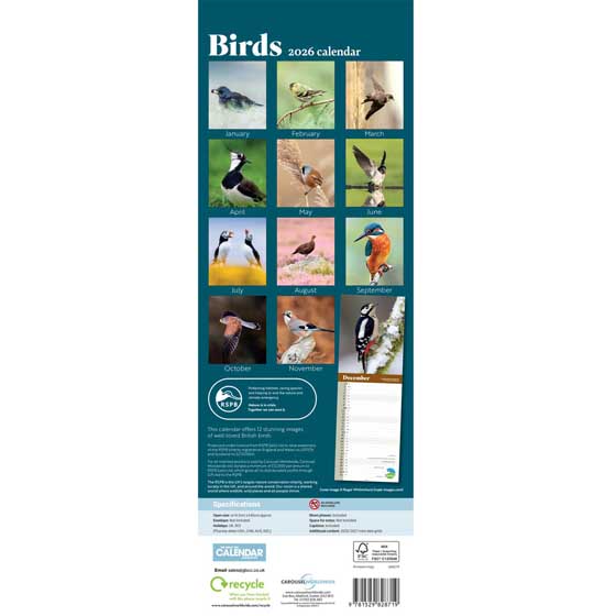 RSPB Birds calendar 2026 product photo back L