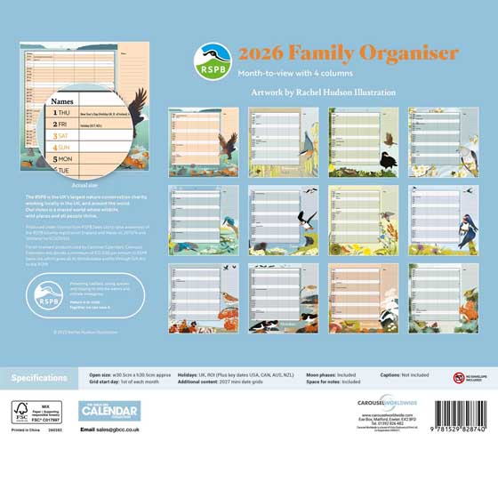 RSPB Family planner 2026 product photo back L