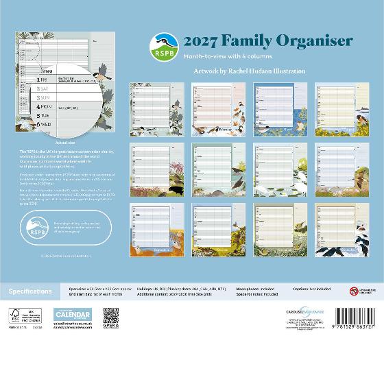 RSPB Family organiser calendar 2027 product photo back L