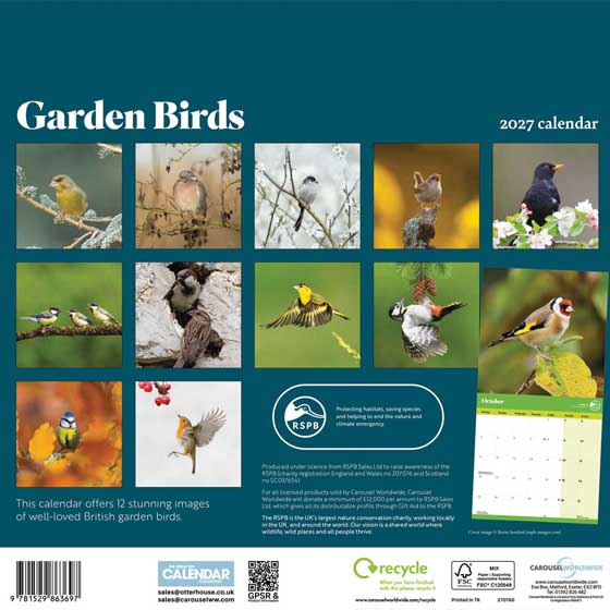 RSPB Garden birds calendar 2027 product photo back L