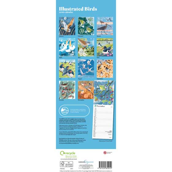RSPB Illustrated birds calendar 2026 product photo back L