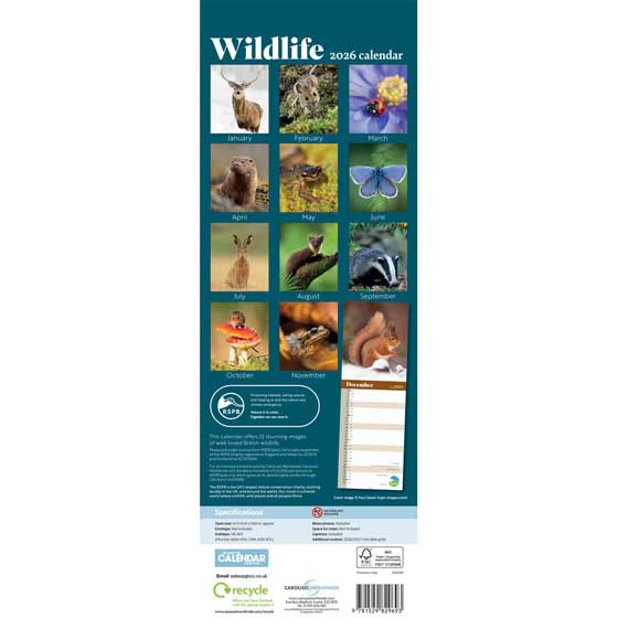 RSPB Wildlife calendar 2026 product photo back L