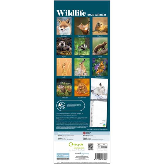 RSPB Wildlife calendar 2027 product photo back L