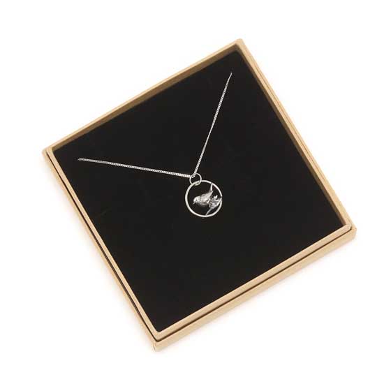 Robin in hoop necklace, sterling silver by Blackbird Jewellery product photo front L