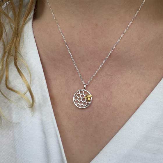 Bee on honeycomb necklace by Reeves & Reeves product photo side L