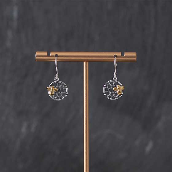Bee on honeycomb earrings by Reeves & Reeves product photo back L