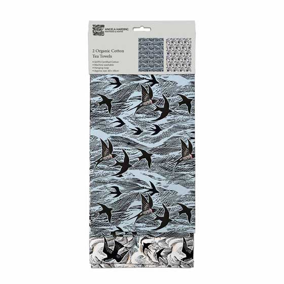 Swallows and sea organic cotton tea towel, set of 2 product photo back L