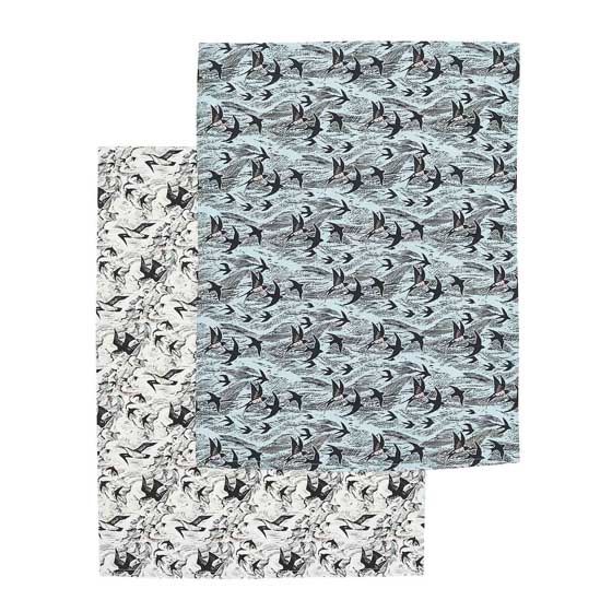 Swallows and sea organic cotton tea towel, set of 2 product photo front L