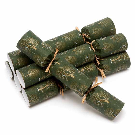 Winter trees recycled crackers with pin badges, box of six product photo side L