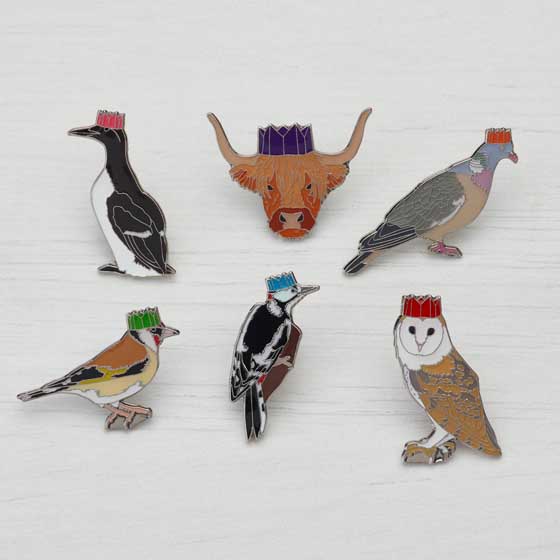 Winter trees recycled crackers with pin badges, box of six product photo back L