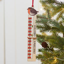 Christmas countdown wooden Robin decoration product photo