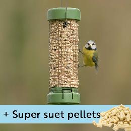RSPB Classic easy-clean® small suet pellet and peanut feeder with 1kg Super suet pellets - mealworm product photo