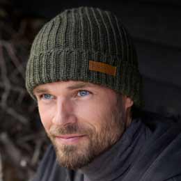 Merino wool fisherman beanie in moss green by Pachamama Knitwear product photo