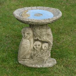 Owl family cast stone bird bath product photo