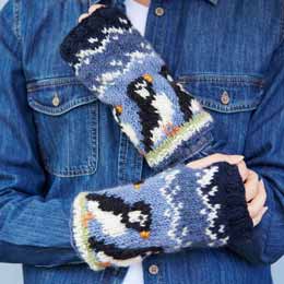 Puffin wool handwarmers by Pachamama Knitwear product photo