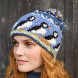 Puffin wool bobble hat by Pachamama Knitwear product photo