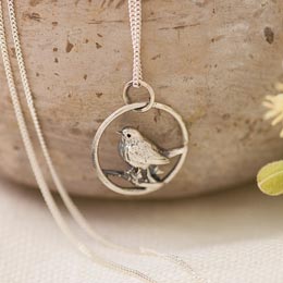 Robin in hoop necklace, sterling silver by Blackbird Jewellery product photo
