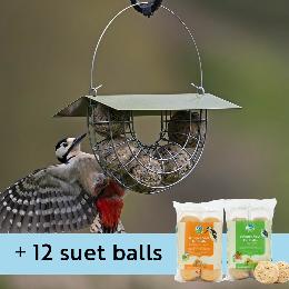 Suet ball basket feeder with roof and 12x Super suet balls product photo