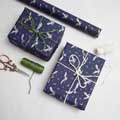 Moonlit Owl recycled wrapping paper, 5 metres, navy product photo back T